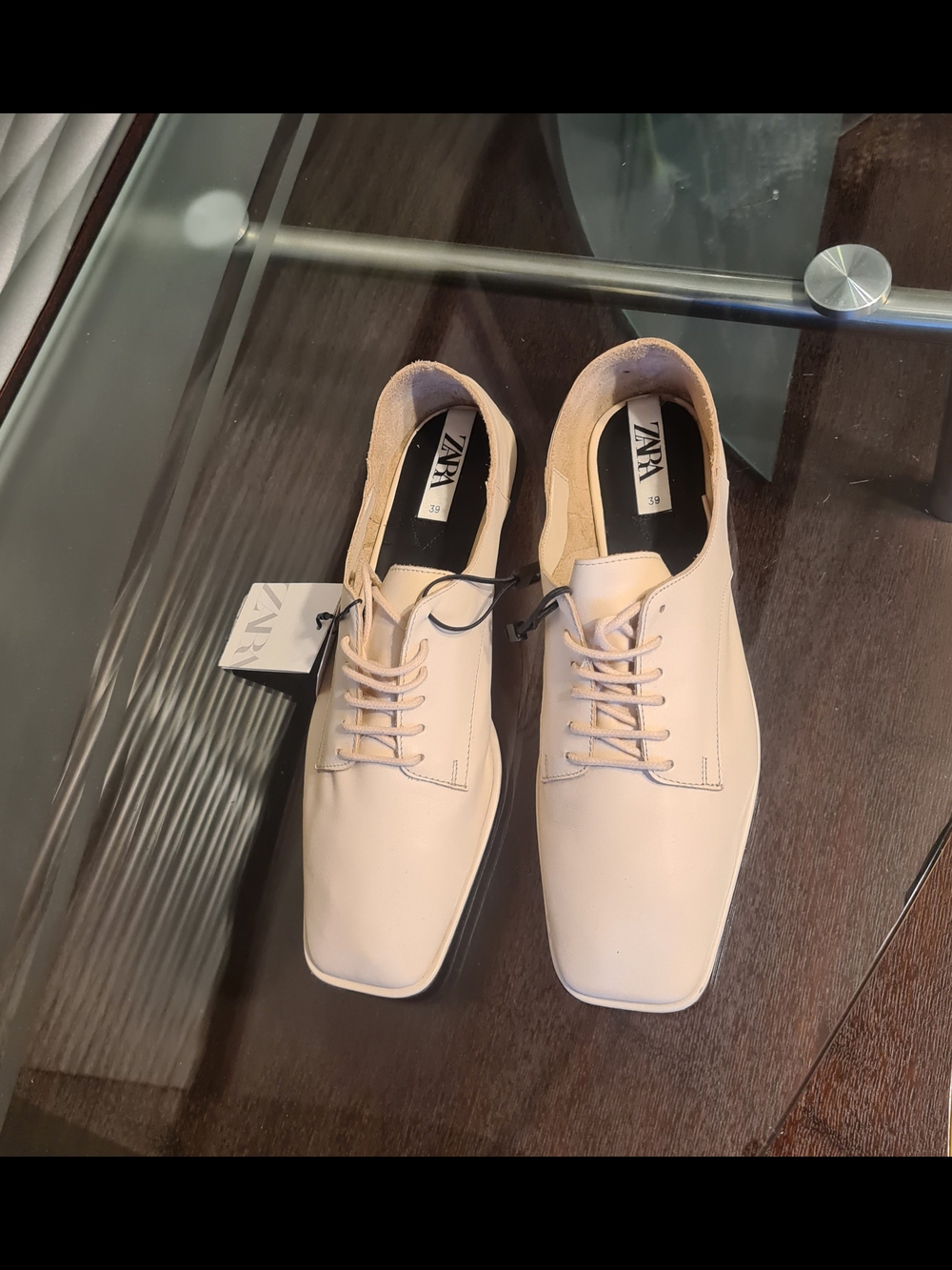 Zara Women's Ecru Lace-Up Derby Shoes